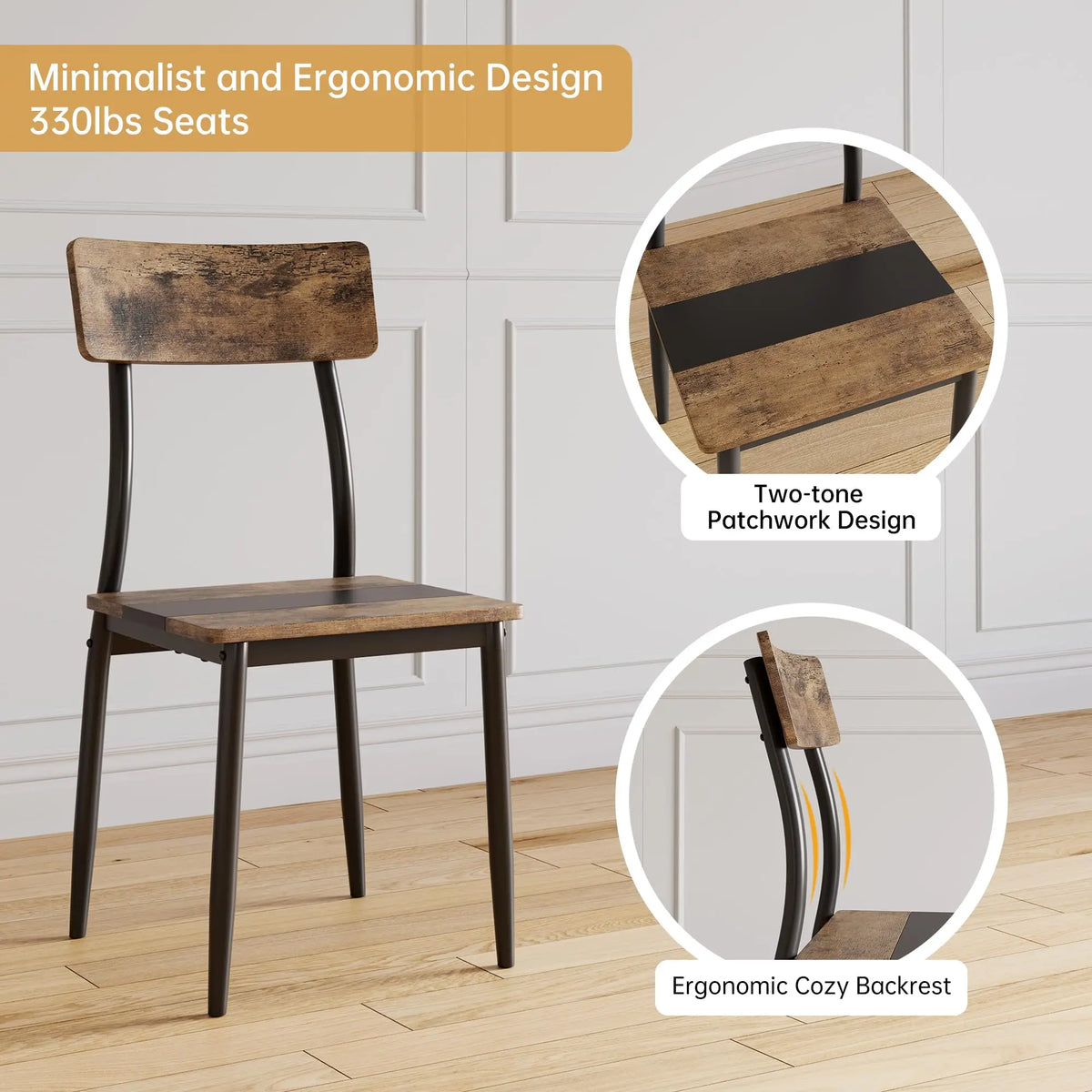Dining Table Set For 4 With Chairs, Kitchen Table, 2 Tone MDF Top Metal Frame, Space Saving Set For Apartment Home