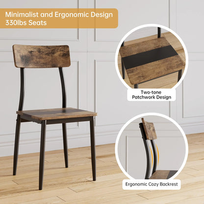 Dining Table Set For 4 With Chairs, Kitchen Table, 2 Tone MDF Top Metal Frame, Space Saving Set For Apartment Home