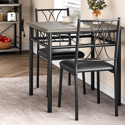 3-Piece Wood Dining Table Set for 2, Compact Square Kitchen Table Set with 2 Upholstered Chairs