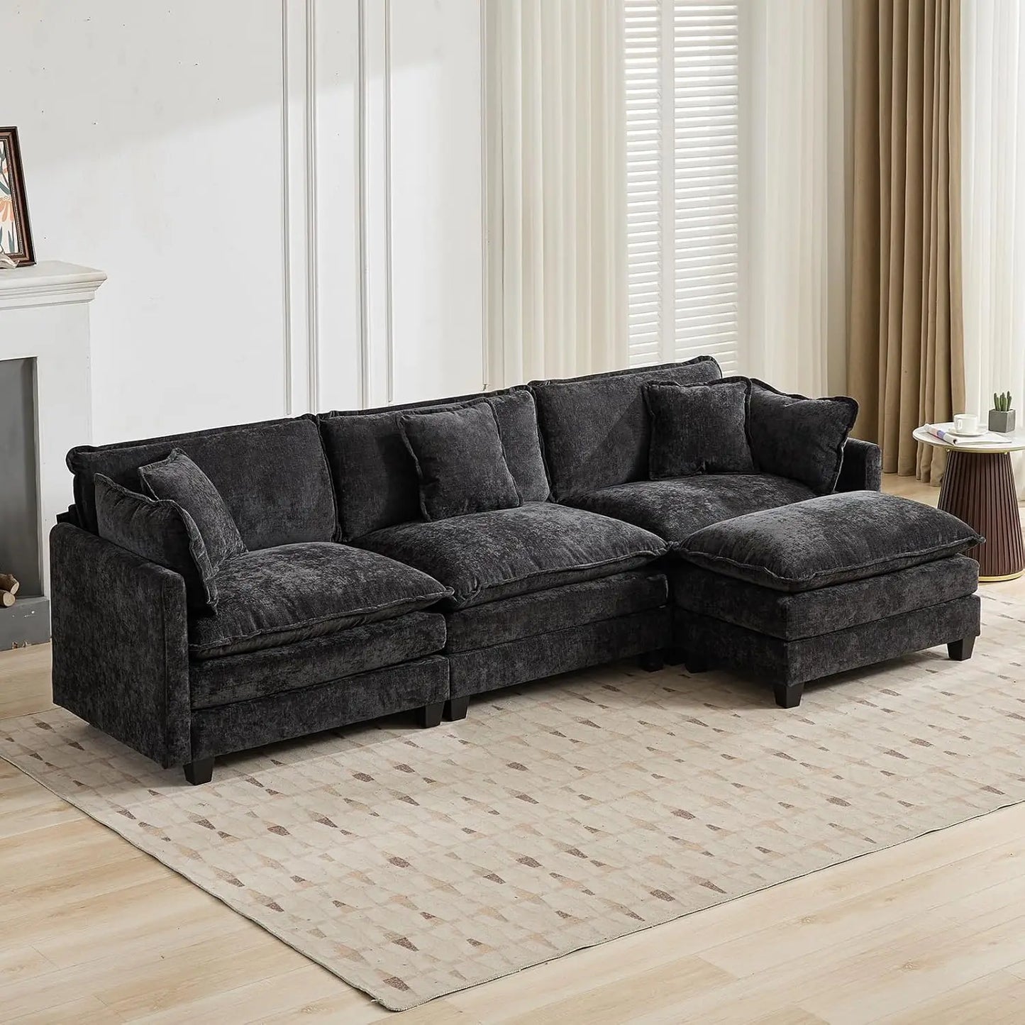 117.9" Modern Sectional Couches for Living Room, Blue Chenille Comfy Cloud Couch