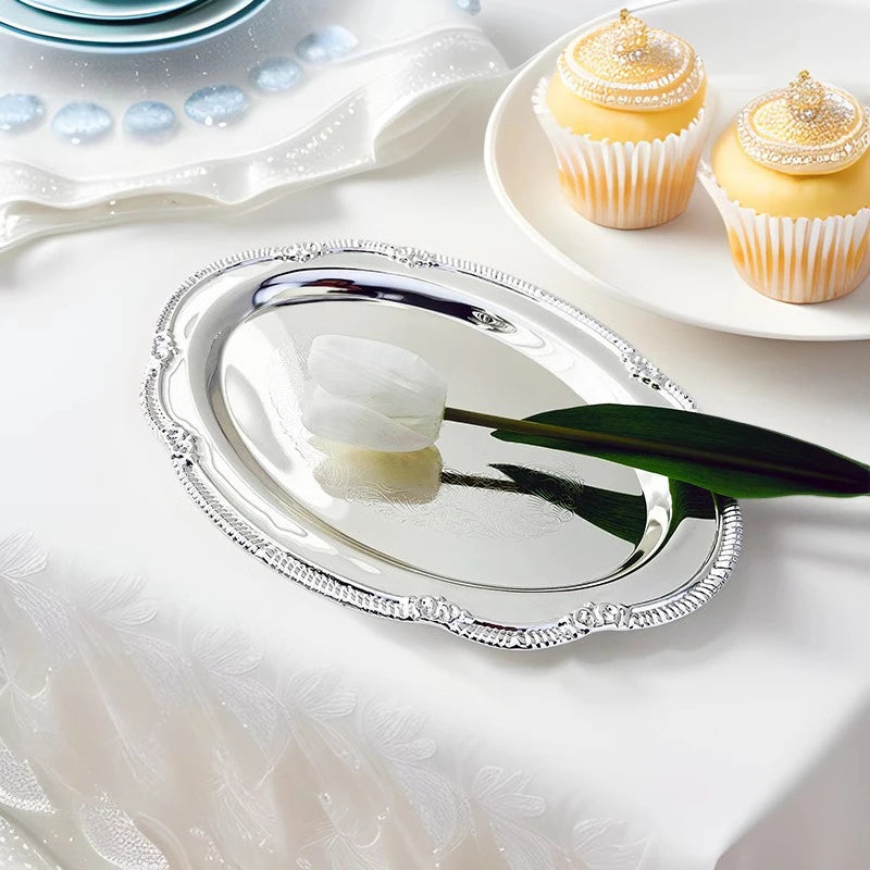 Vintage Embossed Silver Tray Serving Platter