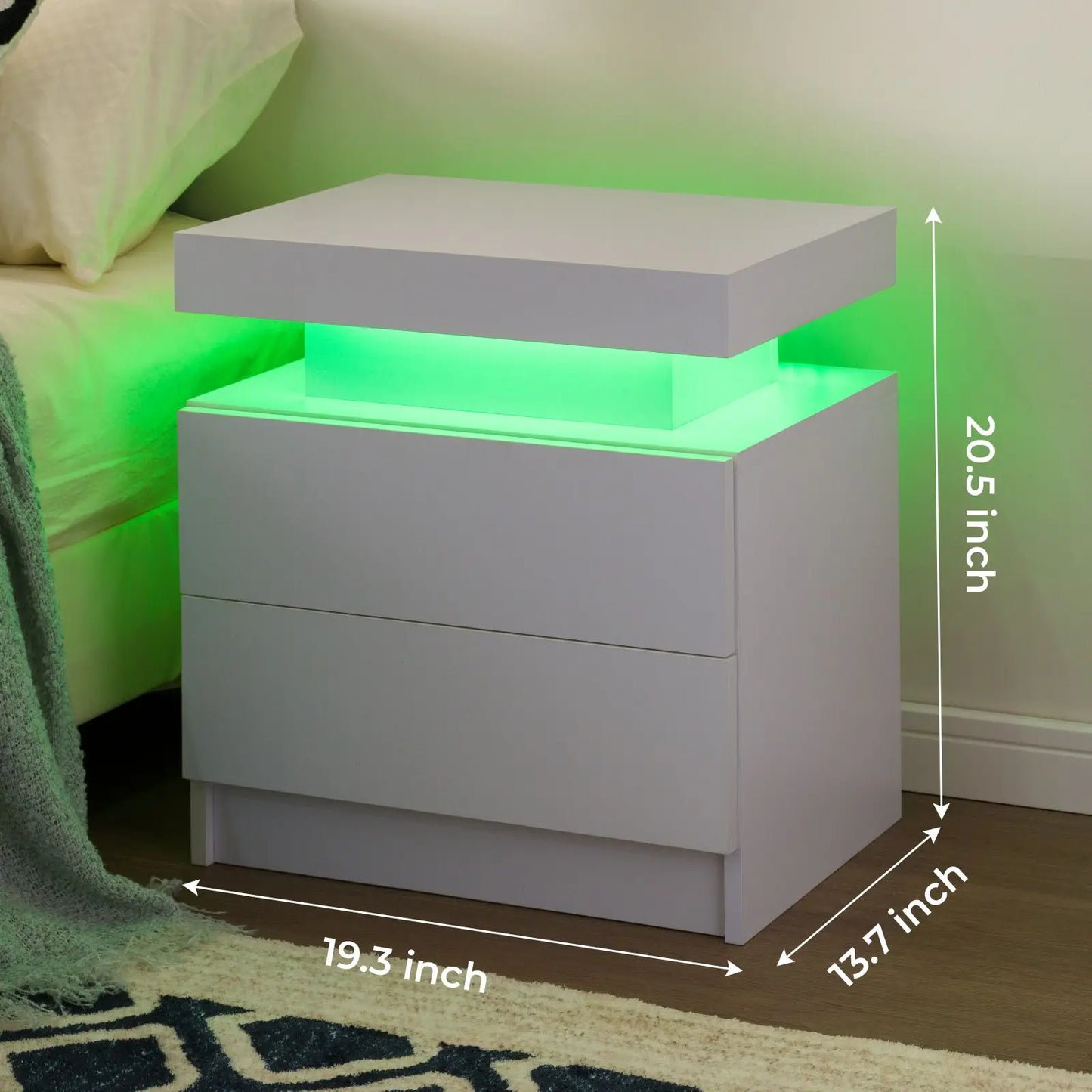 LED Night Stand with 2 Drawers for Bedroom