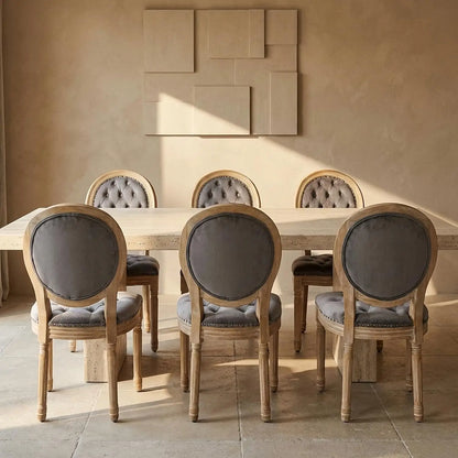 Vintage French Country Dining Chairs Set of 6, Rattan Dinning Chair with a Round Back, Olive Green Cane Dining, Customized