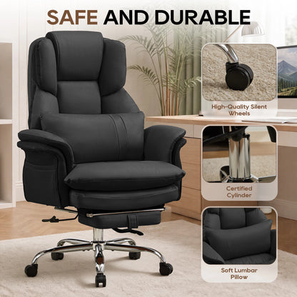 Big and Tall Executive Office Chair, Ergonomic Computer Desk Chair with Adjustable Backrest, Flip Armrests & Footrest for Home & Office