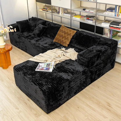 Black Corduroy Couch for Living Room ，104" Cloud Sectional Couch with L-Shape Chaise， Modern, Customized