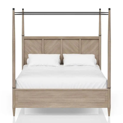 Queen Canopy Bed Set with 2-Drawer Nightstand, Modern Dresser with Poster Mirror, and Storage Chest