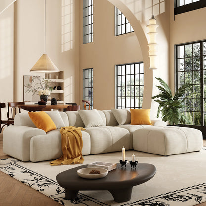 113" Modern L-Shaped Modular Sectional Sofa for Living Room, Corduroy Upholstery Green, 3-Seater Cloud Couchand Movable Ottoman