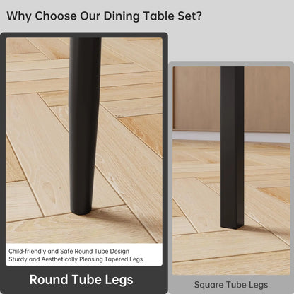 Dining Table Set For 4 With Chairs, Kitchen Table, 2 Tone MDF Top Metal Frame, Space Saving Set For Apartment Home