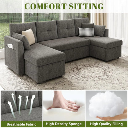 Oversized Sleeper Sofa Couch, Sectional Sofa Bed, Dark Grey | 110 inch 2 in 1 Pull Out Couch with Double Storage, Customized