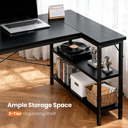 L Shaped Desk 47 Inch Computer Desk Gaming  Home Office PC Table with Reversible Storage Shelves