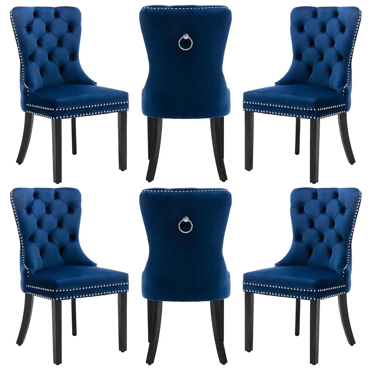 Leather Dining Chairs with Solid Wood Legs and Pull Ring, Luxury, Customized Set of 6