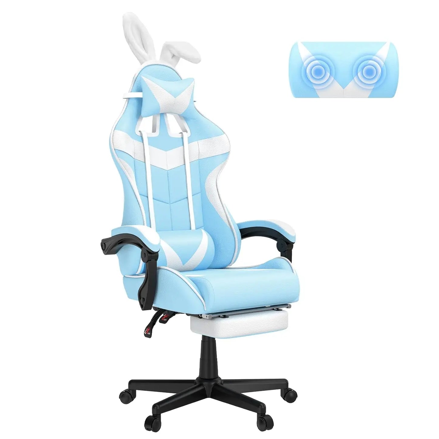 Pink Ergonomic Gaming Chair with Bunny Ears Footrest Headrest Lumbar Support for Home Office
