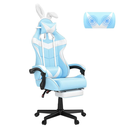Pink Ergonomic Gaming Chair with Bunny Ears Footrest Headrest Lumbar Support for Home Office