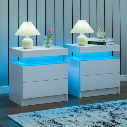 LED Night Stand with 2 Drawers for Bedroom