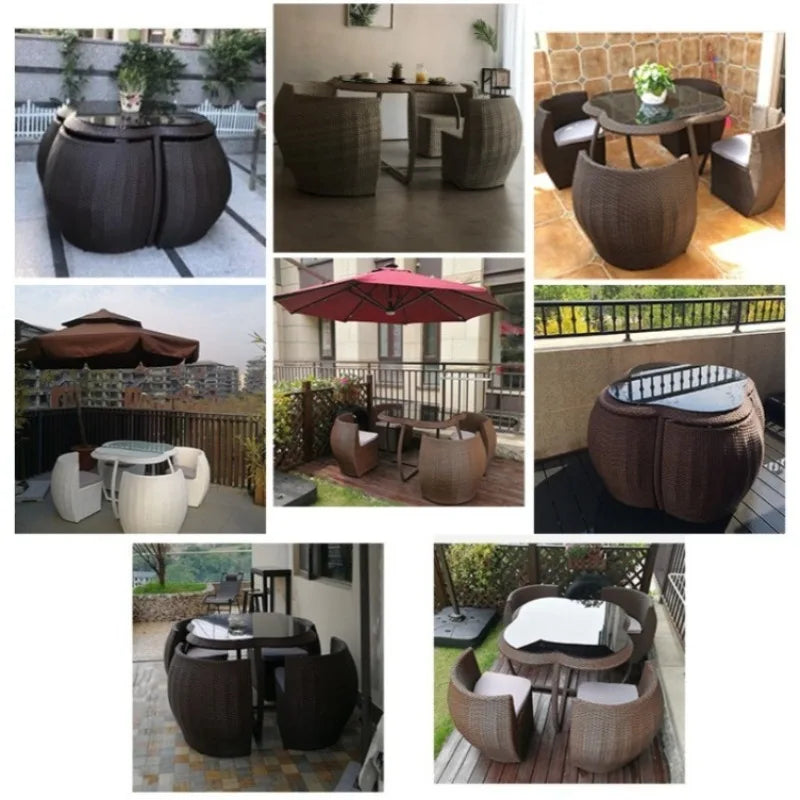 Outdoor Patio Tables and Chairs Set  Waterproof Tempered Glass Tea Table  Rattan Chairs
