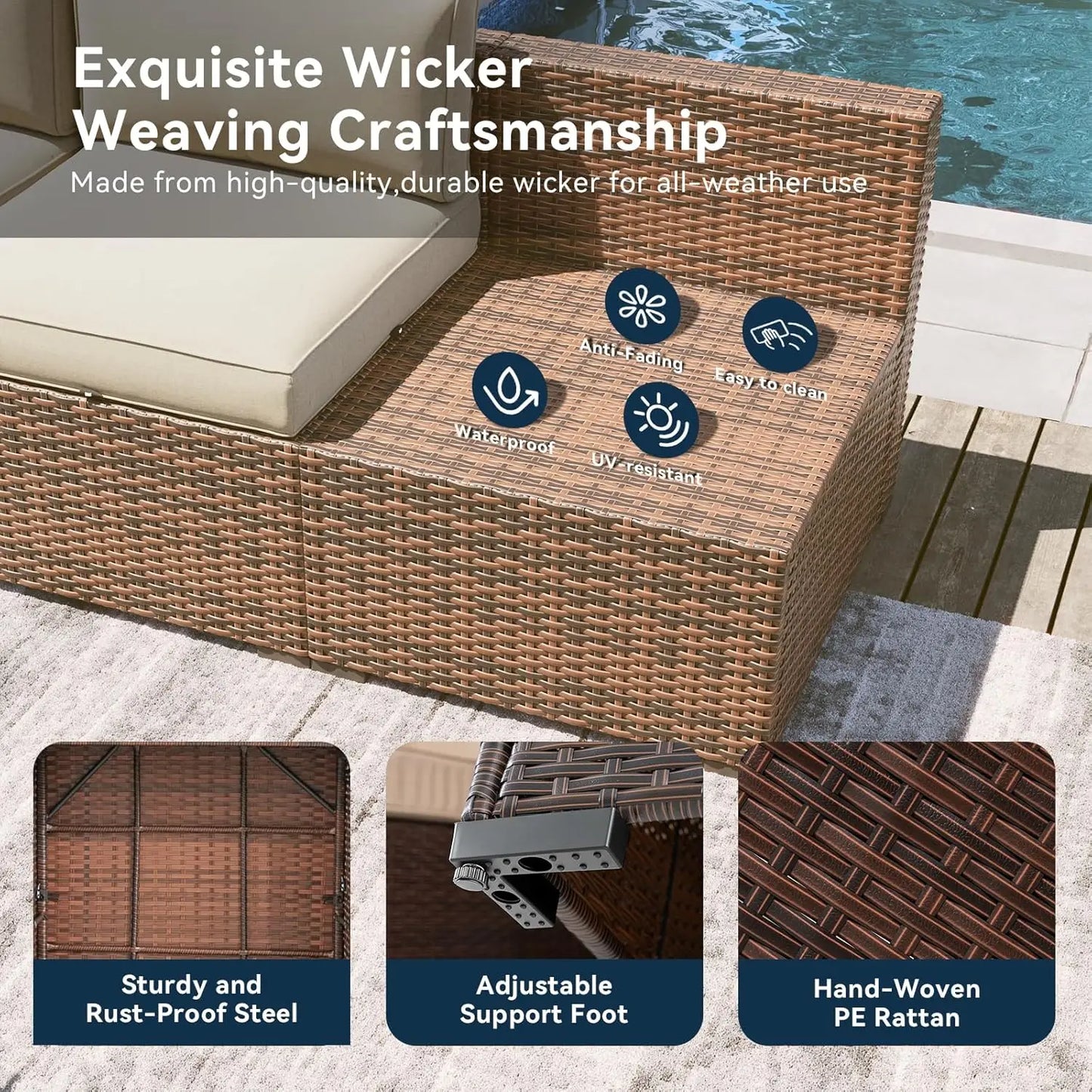 7 Piece Outdoor Patio Furniture Set with Coffee Table,