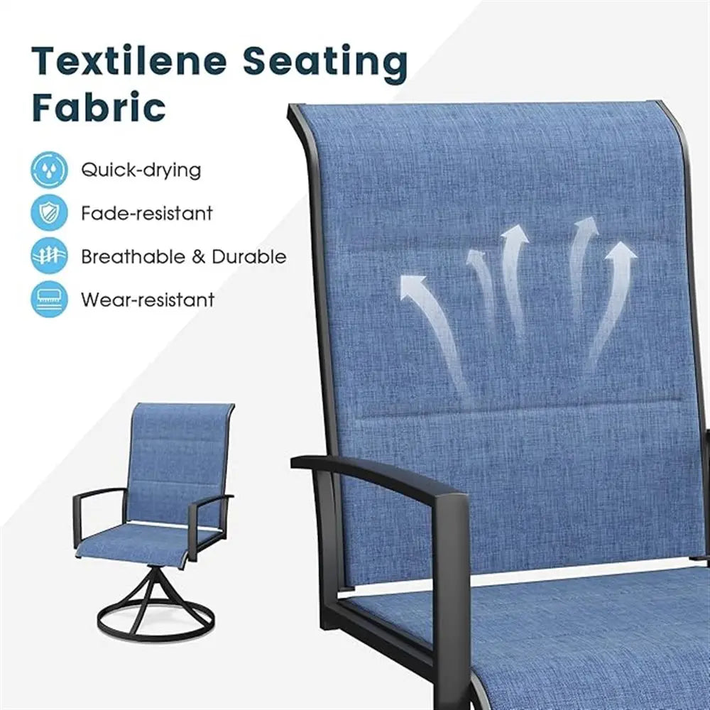 9-Piece Outdoor Dining Set Extendable Table & 8 Blue Foam Padded Textilene Swivel Chairs for Patio, Garden or Poolside