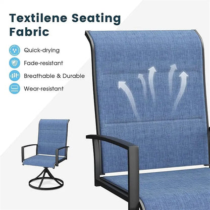 9-Piece Outdoor Dining Set Extendable Table & 8 Blue Foam Padded Textilene Swivel Chairs for Patio, Garden or Poolside