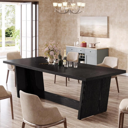 Rectangular Rustic Long  Farmhouse Kitchen Table with Solid Pedestal for Big Family