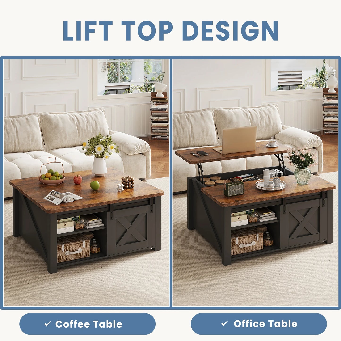 31.5IN Wood Lift Top Coffee Table  Square Living Room Adjustable Storage Shelf Easy Lift Or Lower For Tea Dining Tables