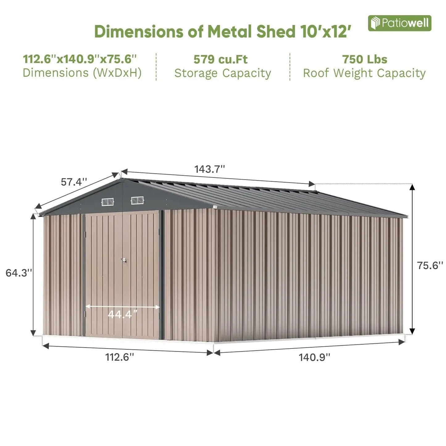 10 x 12 FT Outdoor Storage Shed, Large Metal Shed Storage with Lockable Doors and Steel Frame,
