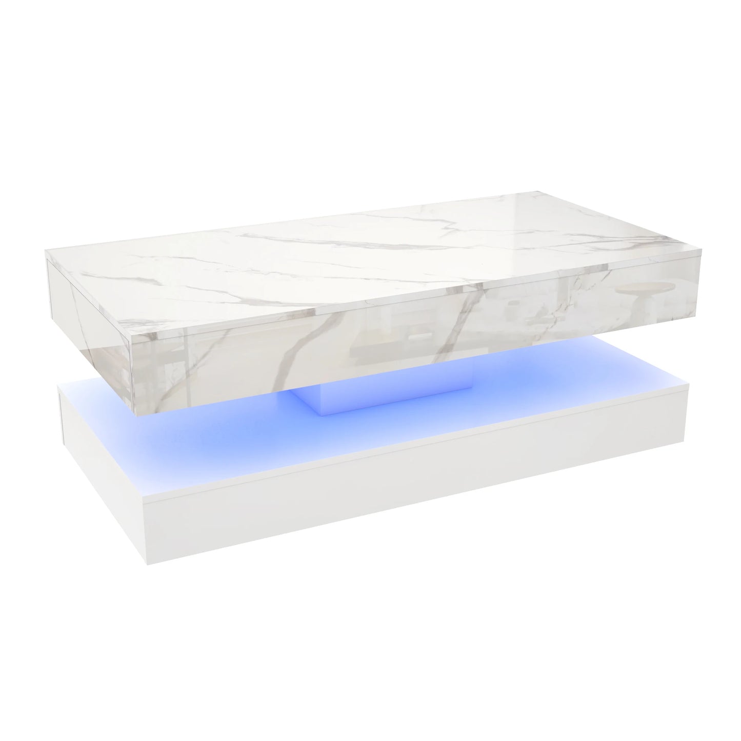 Modern  Coffee Table with LED lights, Double-Layer Design for Living Room Coffee Table with 2 Storage Drawers