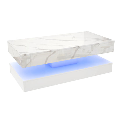 Modern  Coffee Table with LED lights, Double-Layer Design for Living Room Coffee Table with 2 Storage Drawers