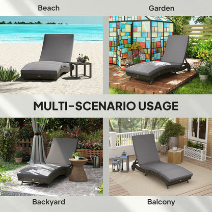 Outdoor Reclining Lounge Chair, PE Wicker, Rolling Wheels, Patio, Grey