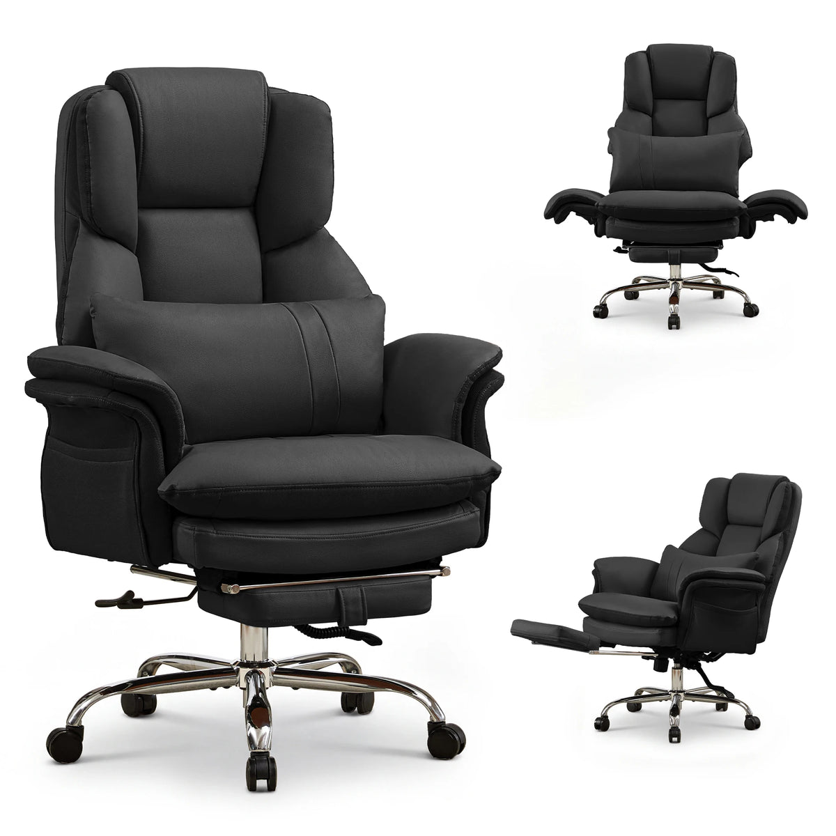 Big and Tall Executive Office Chair, Ergonomic Computer Desk Chair with Adjustable Backrest, Flip Armrests & Footrest for Home & Office