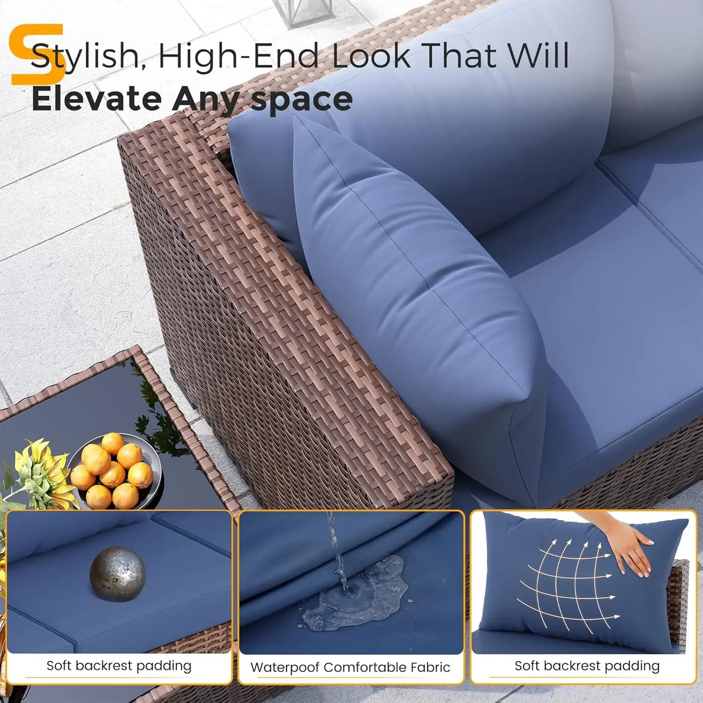 All-Weather Wicker Set with Fire Pit Table, 8 Piece Sectional Sofas,