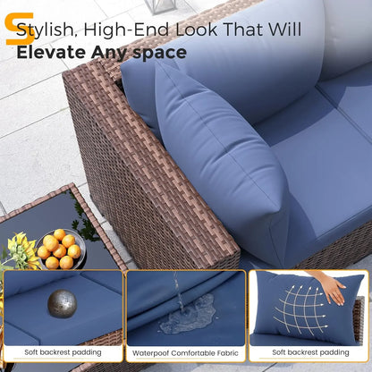 All-Weather Wicker Set with Fire Pit Table, 8 Piece Sectional Sofas,