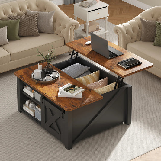 31.5IN Wood Lift Top Coffee Table  Square Living Room Adjustable Storage Shelf Easy Lift Or Lower For Tea Dining Tables