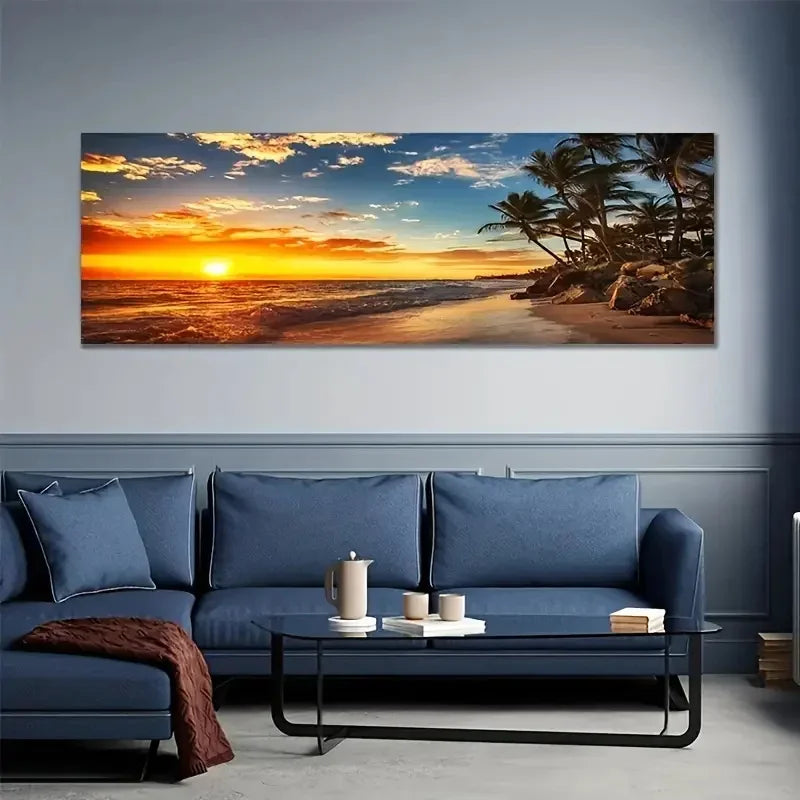 Lazy Beach Sunset Scenery Canvas Art Painting Poster