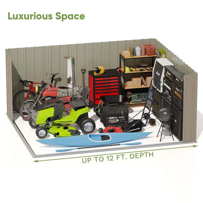 10 x 12 FT Outdoor Storage Shed, Large Metal Shed Storage with Lockable Doors and Steel Frame,