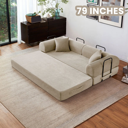 79''  Foldable Convertible Futon Sleeper Sofa Bed with L-Shaped Armrests for Living Room