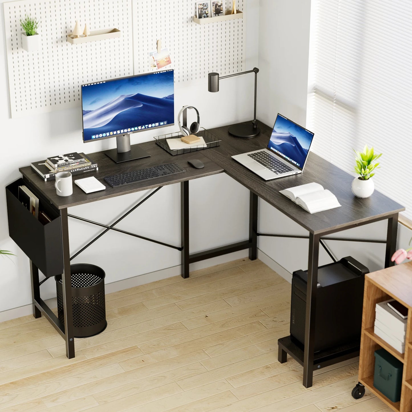 50 Inch Office PC Wooden Table with CPU Storage Shelf & Side Bag for Home Office Bedroom Small Space