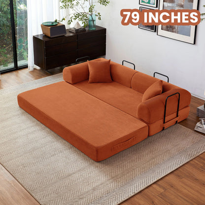 79''  Foldable Convertible Futon Sleeper Sofa Bed with L-Shaped Armrests for Living Room