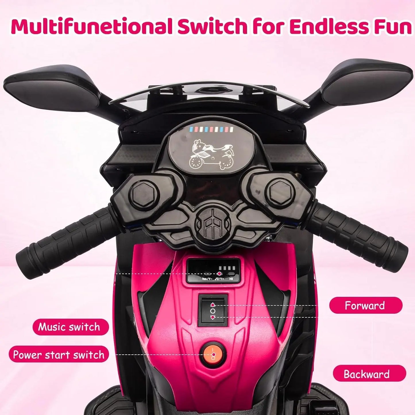 6V Kids Motorcycle, Electric Ride On Toy with Training Wheels, Working Headlight, Horn & Music,for Toddlers Boys Girls 3-6Y