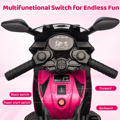 6V Kids Motorcycle, Electric Ride On Toy with Training Wheels, Working Headlight, Horn & Music,for Toddlers Boys Girls 3-6Y