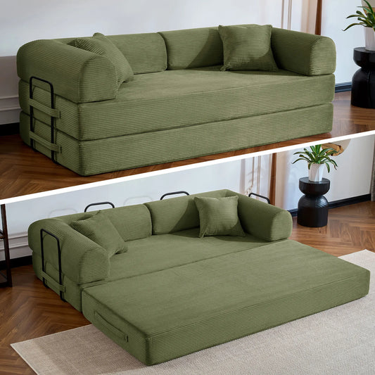 79’’ Folding  Corduroy Upholstered Convertible Sofa Bed  Boneless Couch