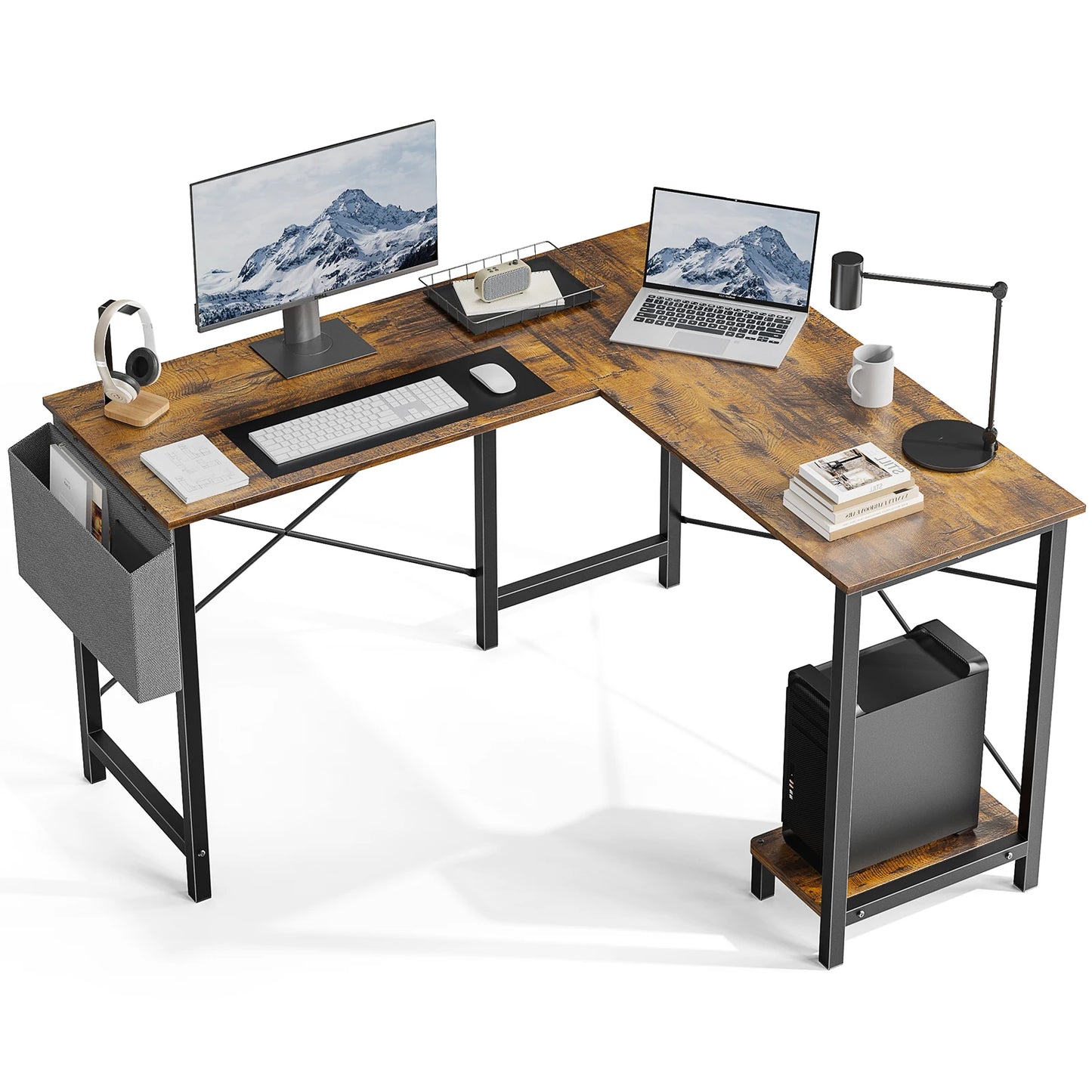 50 Inch Office PC Wooden Table with CPU Storage Shelf & Side Bag for Home Office Bedroom Small Space