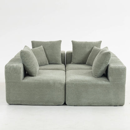 Modular Deep-Seat Sofa, 3-Piece All-Foam Sectional Couch in Soft Textured Fabric, Tool-Free Assembly, Apartment-Friendly Low Profile, 111" × 37" × 23.6"-Brown
