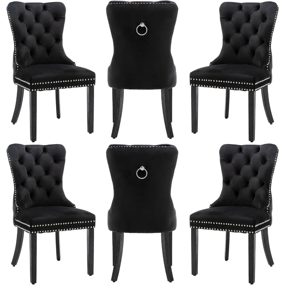 Velvet Dining Chairs Set of 6, Nikki Collection Dining Room Chairs with Wood Legs
