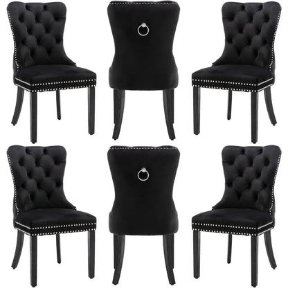 Velvet Dining Chairs Set of 6, Nikki Collection Dining Room Chairs with Wood Legs