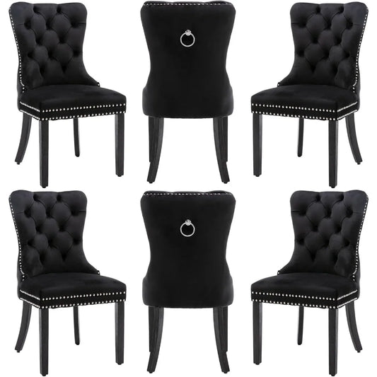 Velvet Dining Chairs Set of 6, Nikki Collection Dining Room Chairs with Wood Legs