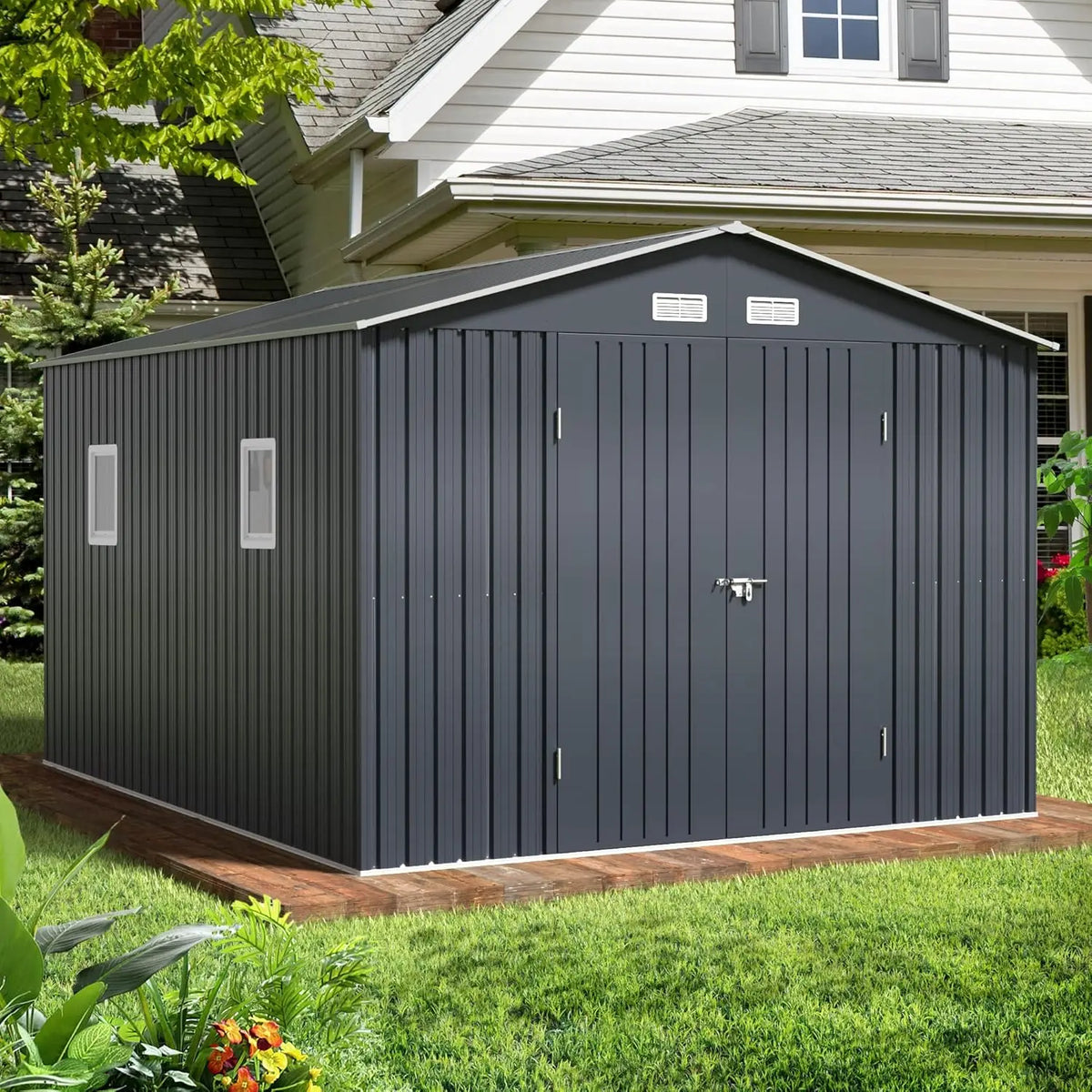Outdoor Storage Shed 10 X 12 Ft.  with Lockable Doors, Windows for Patio