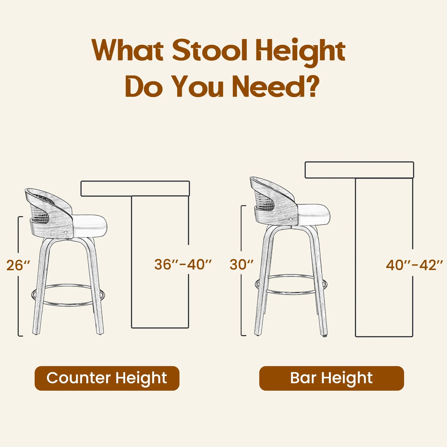 Set of 2 Swivel Bar Stools, Modern Wood Frame with Rattan Back, PU Leather Seat for Kitchen Counter, Bar Table