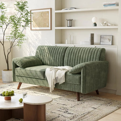 Modern Loveseat Sofa 64.5" for Small Space Living Room, Chenille Fabric 2-Seater Couch with High Legs（164cm）, Comfy Small Apartment Sofa Green