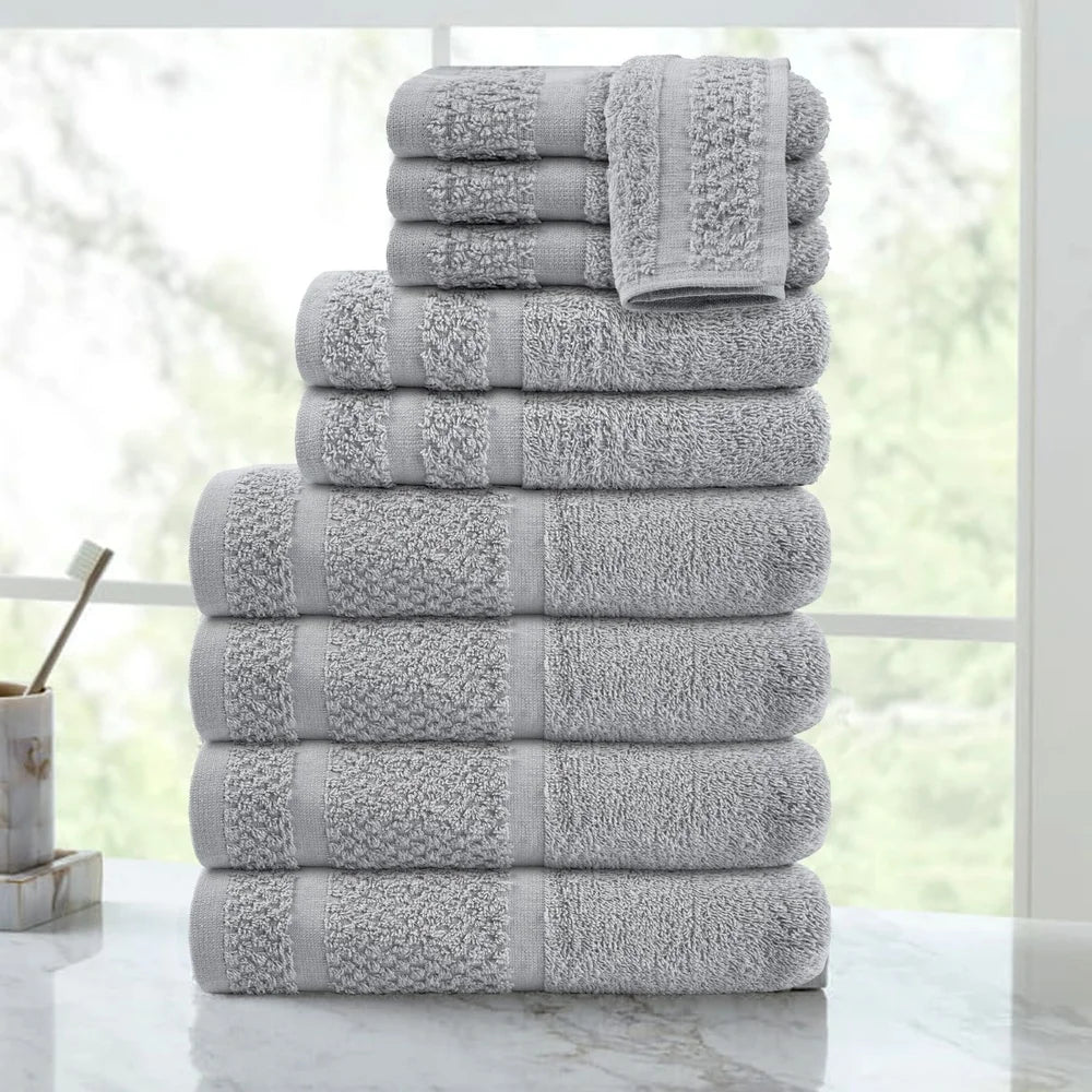 Soft Absorbent 10 Piece Cotton Towel Set, Bath Towels Quick Dry Durable Washcloths and Hand Towels