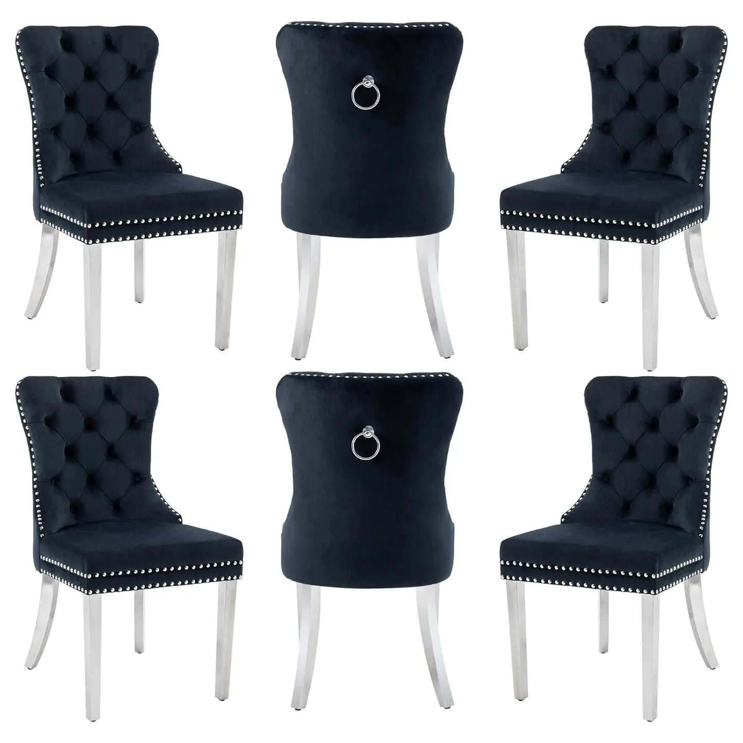 Leather Dining Chairs with Solid Wood Legs and Pull Ring, Luxury, Customized Set of 6